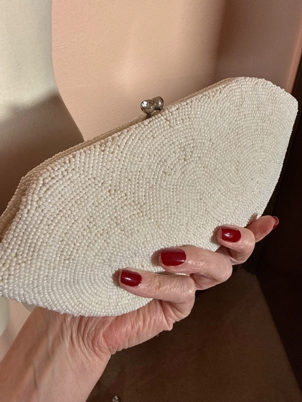 Vintage 1940’s Art Deco Heavy glass beaded white Evening clutch bag Wedding
